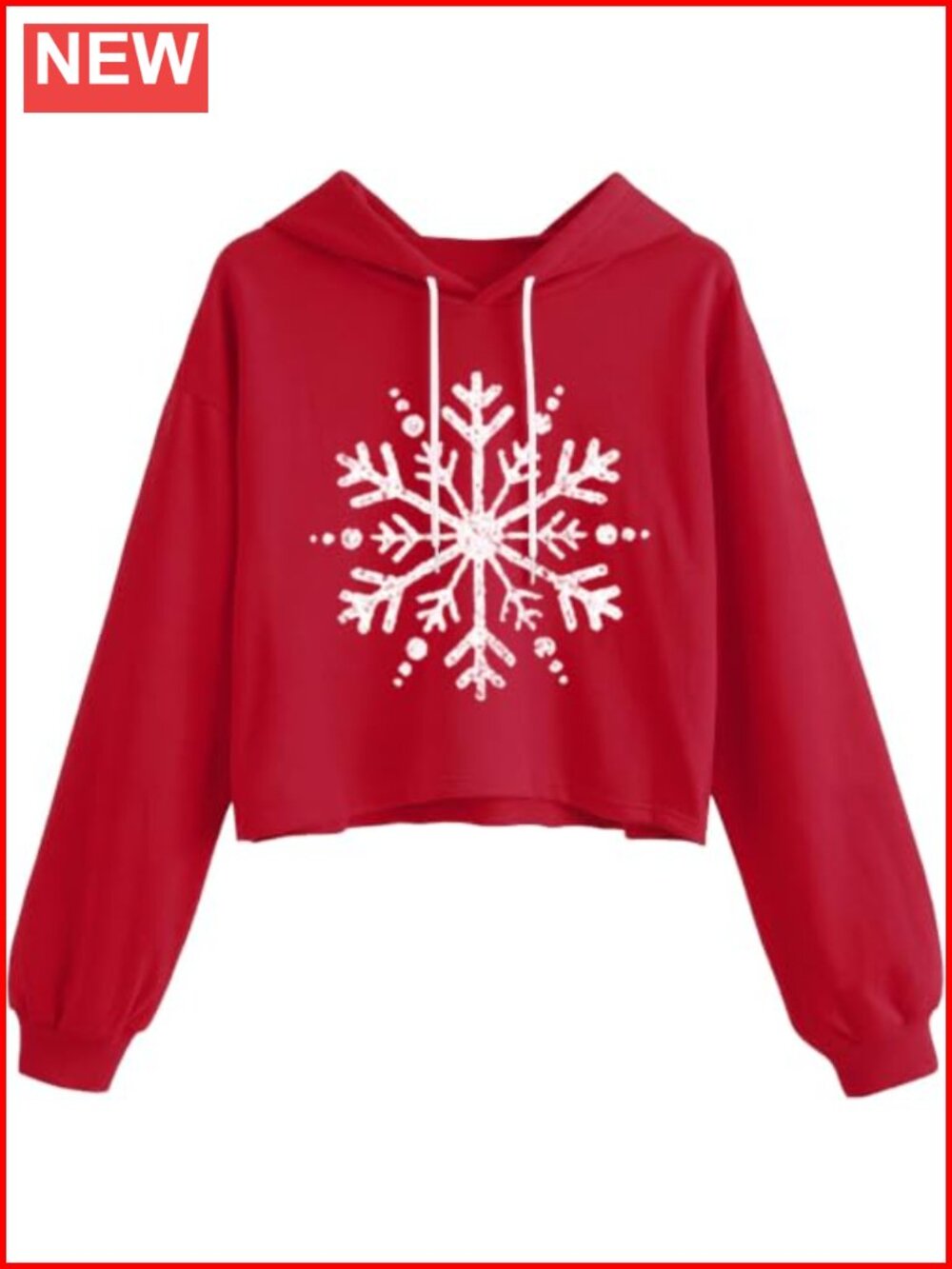 Women's Christmas Cropped Hoodie Sweatshirt Pullover Top Cotton Blend